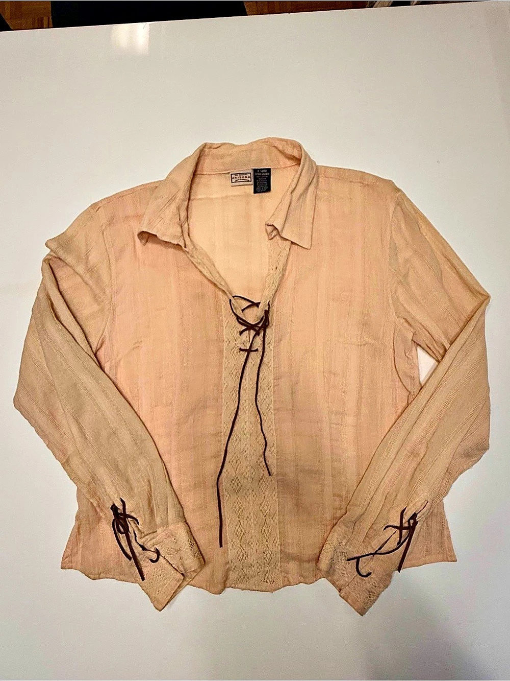 Vintage Y2K Original Arizona Jean Co. Lace-Up Crochet Peasant Blouse